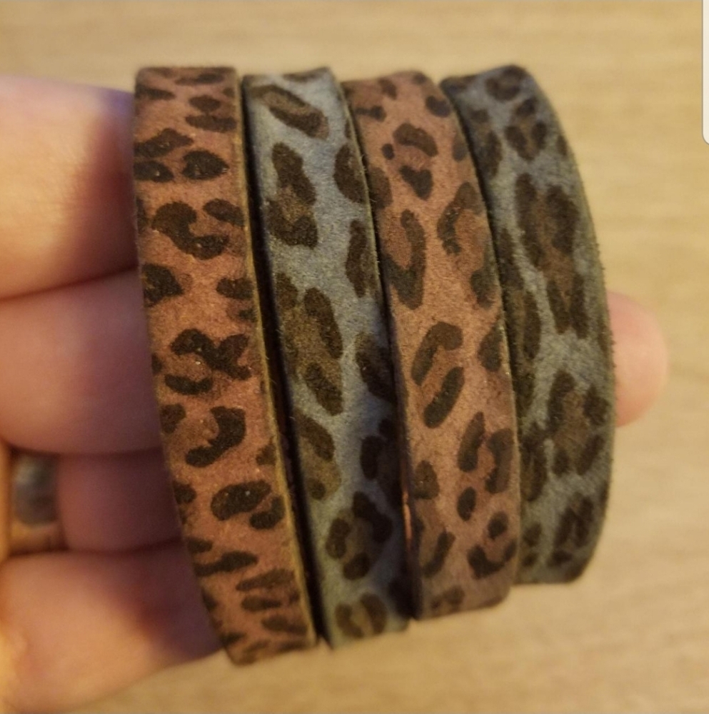 90's Pink & Blue Suede Punk Leopard Print Bracelets Set Of 4.